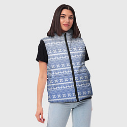 Женский жилет Белый скандинавский орнамент на серо-голубом фоне, цвет: 3D-черный — фото 2
