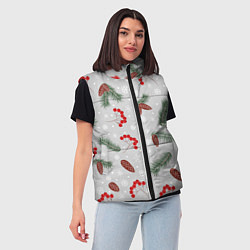 Женский жилет Зимние ягоды и шишки, цвет: 3D-светло-серый — фото 2