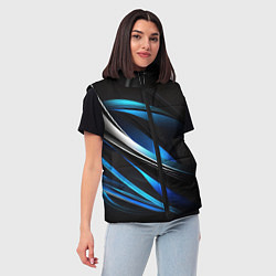 Женский жилет Абстрактные синие и белые линии на черном фоне, цвет: 3D-красный — фото 2