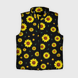 Женский жилет Желтые ромашки на черном