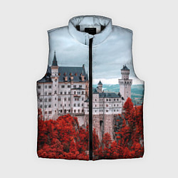 Женский жилет Замок в горах и красный лес, цвет: 3D-черный