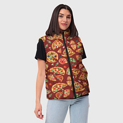 Женский жилет Кусочки пиццы ассорти - акварельный паттерн, цвет: 3D-черный — фото 2