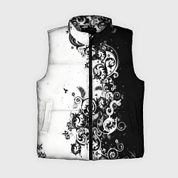 Женский жилет Черно-белая птица среди узорчатых цветов, цвет: 3D-светло-серый