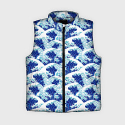 Женский жилет Японские синие волны, цвет: 3D-светло-серый
