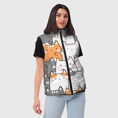 Женский жилет Семья котиков / 3D-Светло-серый – фото 3