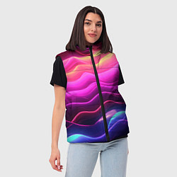 Женский жилет Розовые и фиолетовые неоновые волны, цвет: 3D-черный — фото 2