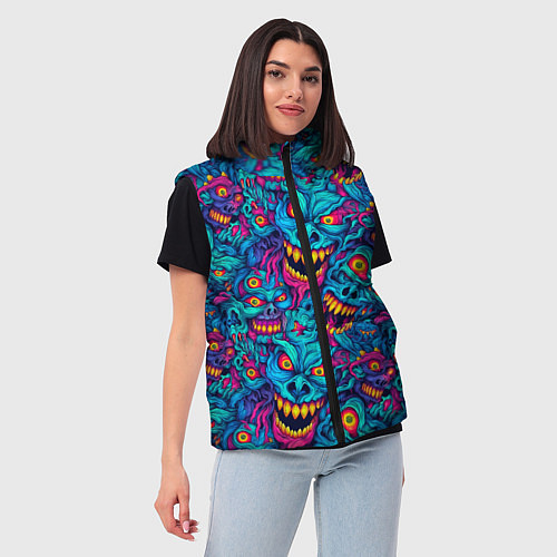 Женский жилет Неоновые монстры - graffiti art style pattern / 3D-Светло-серый – фото 3