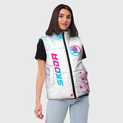 Женский жилет Skoda neon gradient style: надпись, символ, цвет: 3D-черный — фото 2