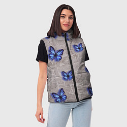 Женский жилет Газетные обрывки и синие бабочки, цвет: 3D-черный — фото 2