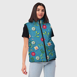 Женский жилет Цветы и зеленые веточки, цвет: 3D-красный — фото 2