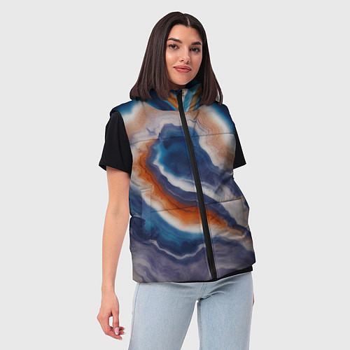 Женский жилет Текстура агата сине-оранжевая / 3D-Светло-серый – фото 3