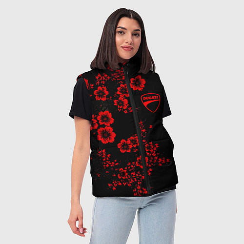 Женский жилет Ducati - red flowers / 3D-Светло-серый – фото 3