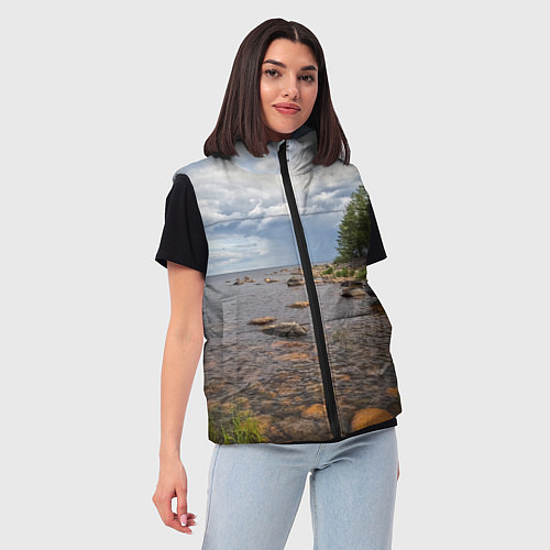 Женский жилет Лодка на Ладоге / 3D-Светло-серый – фото 3
