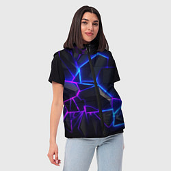 Женский жилет Неоновые фиолетовые и синие плиты, цвет: 3D-черный — фото 2