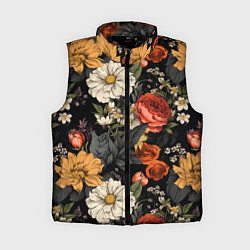Женский жилет Цветочный паттерн на черном, цвет: 3D-черный
