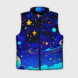 Женский жилет Мультяшный космос темно-синий, цвет: 3D-черный