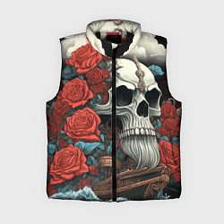Женский жилет Череп викинга на корабле с розами в стиле тату ире, цвет: 3D-черный