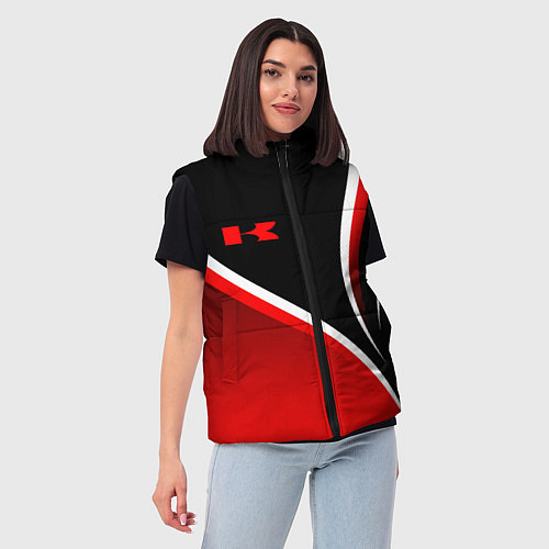 Женский жилет Кавасаки - красные волны / 3D-Светло-серый – фото 3