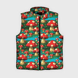 Женский жилет Мультяшный мухомор паттерн, цвет: 3D-черный