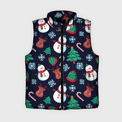 Женский жилет Снеговички с рождественскими оленями и елками, цвет: 3D-черный