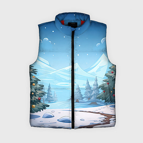 Женский жилет Новогодний пейзаж с елками / 3D-Красный – фото 1