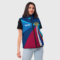 Женский жилет Герб и триколор России с геометрией, цвет: 3D-светло-серый — фото 2