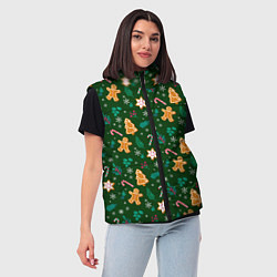 Женский жилет New year pattern with green background, цвет: 3D-черный — фото 2