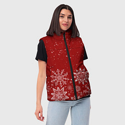 Женский жилет Текстура снежинок на красном фоне, цвет: 3D-черный — фото 2