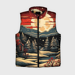 Женский жилет Зимнее настроение новогодний рисунок, цвет: 3D-черный