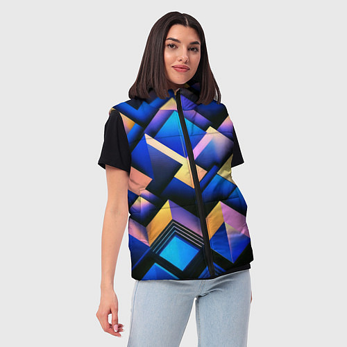 Женский жилет Неоновые абстрактные горы / 3D-Светло-серый – фото 3