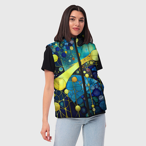 Женский жилет Абстракция в жёлто синих тонах с кругами и линиями / 3D-Светло-серый – фото 3