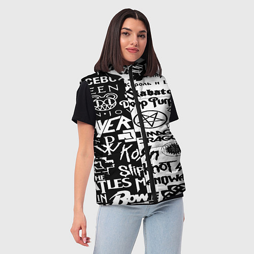 Женский жилет Логотипы лучших групп черно белый / 3D-Светло-серый – фото 3