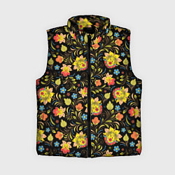 Женский жилет Хохломская роспись разноцветные цветы, цвет: 3D-черный