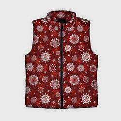 Женский жилет Snowflakes on a red background