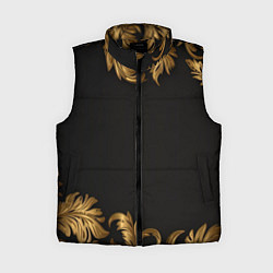 Женский жилет Золотые объемные листья на черном, цвет: 3D-черный