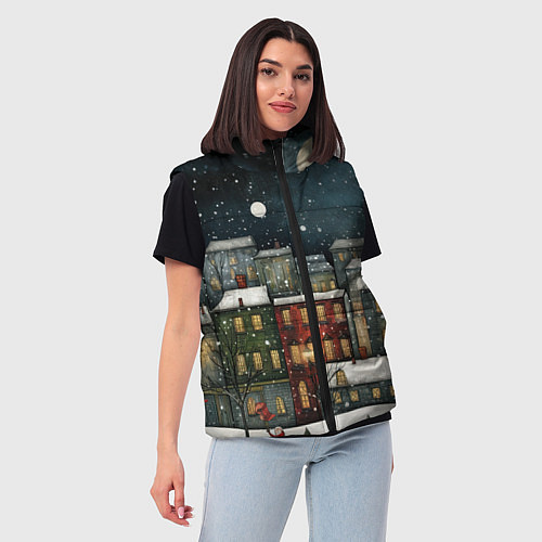 Женский жилет Новогодний рисованный город / 3D-Светло-серый – фото 3