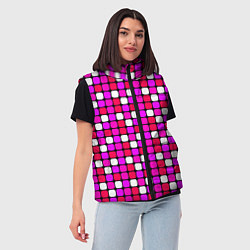 Женский жилет Розовые и белые квадраты, цвет: 3D-красный — фото 2