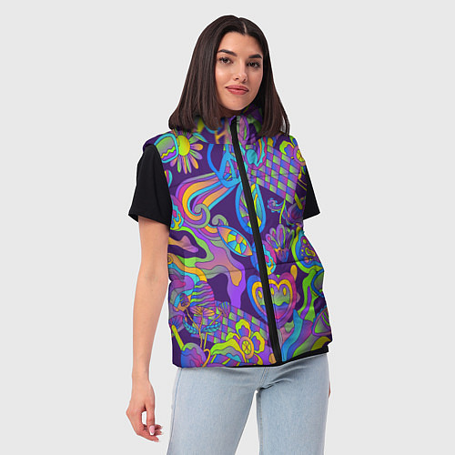 Женский жилет Психоделические цветы / 3D-Светло-серый – фото 3
