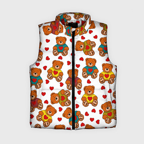 Женский жилет Мишки игрушки в свитерах и сердечки / 3D-Красный – фото 1