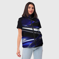 Женский жилет Синие и серебреные абстрактные полосы, цвет: 3D-черный — фото 2