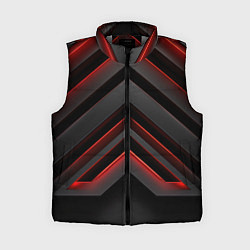 Женский жилет Красные яркие неоновые полосы на черной абстракции, цвет: 3D-светло-серый