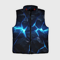 Женский жилет Синий неоновый разлом черной абстракции, цвет: 3D-красный