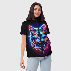 Женский жилет Суровый неоновый кот, цвет: 3D-черный — фото 2