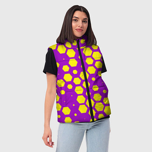 Женский жилет Желтые соты на фиолетовом фоне / 3D-Светло-серый – фото 3