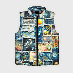 Женский жилет Космические обитатели - пэчворк, цвет: 3D-красный