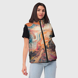 Женский жилет Абстрактный город и разноцветные краски, цвет: 3D-черный — фото 2