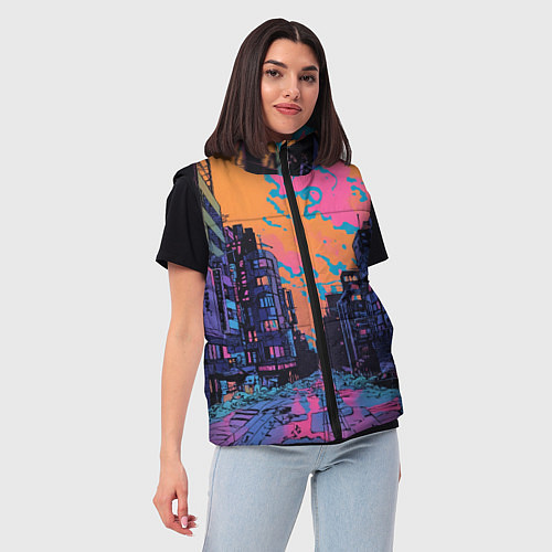 Женский жилет Киберпанк город в стиле комиксов / 3D-Светло-серый – фото 3