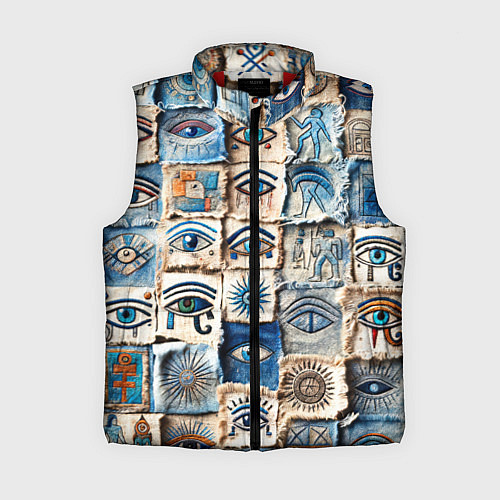 Женский жилет Глаза на пэчворк дениме / 3D-Красный – фото 1