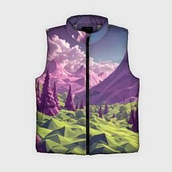 Женский жилет Геометрический зеленый пейзаж и фиолетовые горы, цвет: 3D-светло-серый