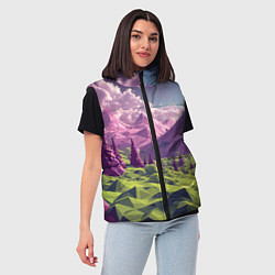 Женский жилет Геометрический зеленый пейзаж и фиолетовые горы, цвет: 3D-светло-серый — фото 2